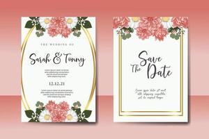 Wedding invitation frame set, floral watercolor Digital hand drawn Dahlia Flower design Invitation Card Template vector