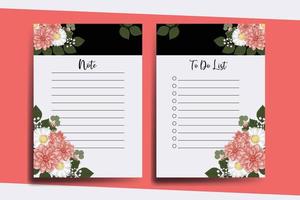 To do list Planner template Dahlia Flower Design vector