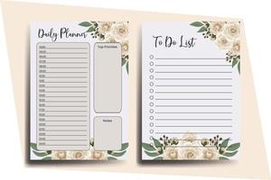 Planner To Do List Camellia Flower Design Template vector