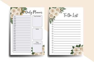 Planner To Do List Camellia Flower Design Template vector