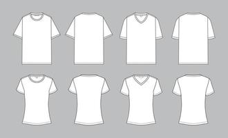 White Outline Male and Female T-shirt Mockup vector