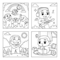 Baby Boy Playing with His Animal Friends Children Coloring Book vector