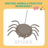 Illustration of writing insect practice worksheet. Educational printable worksheet. Exercises lettering game for kids. Writing activity. Vector illustration.
