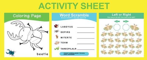 3 in 1 Activity sheet for children. Educational printable worksheet. Vector illustrations.