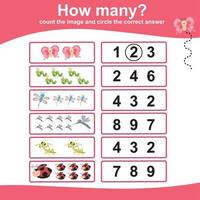 Count and circle answer for children. Printable mathematic worksheet for preschool. Educational printable worksheet. Vector illustration.