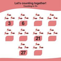 Counting game for children. Count multiples of one. Printable mathematic worksheet for children. Educational printable worksheet. Vector illustration.