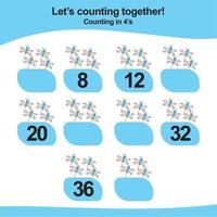 Counting game for children. Count multiples of one. Printable mathematic worksheet for children. Educational printable worksheet. Vector illustration.