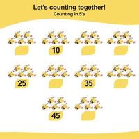 Counting game for children. Count multiples of one. Printable mathematic worksheet for children. Educational printable worksheet. Vector illustration.