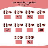 Counting game for children. Count multiples of one. Printable mathematic worksheet for children. Educational printable worksheet. Vector illustration.