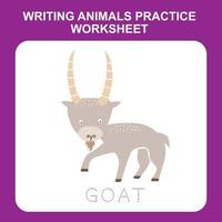 Illustration of writing animals practice worksheet. Educational printable worksheet. Exercises lettering game for kids. Vector illustration