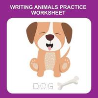 Illustration of writing animals practice worksheet. Educational printable worksheet. Exercises lettering game for kids. Vector illustration