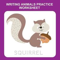 Illustration of writing animals practice worksheet. Educational printable worksheet. Exercises lettering game for kids. Vector illustration