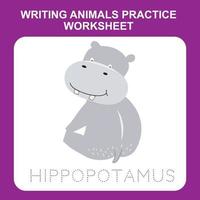 Illustration of writing animals practice worksheet. Educational printable worksheet. Exercises lettering game for kids. Vector illustration