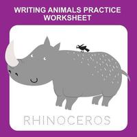 Illustration of writing animals practice worksheet. Educational printable worksheet. Exercises lettering game for kids. Vector illustration