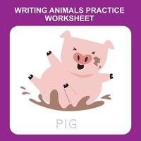 Illustration of writing animals practice worksheet. Educational printable worksheet. Exercises lettering game for kids. Vector illustration