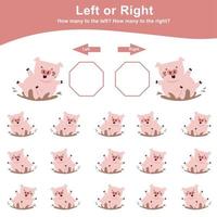 Left or Right Game for Preschool Children. Worksheet activity for preschool kids. Education math printable worksheet to counting how many are left and right. Vector illustration.