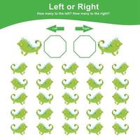 Left or Right Game for Preschool Children. Worksheet activity for preschool kids. Education math printable worksheet to counting how many are left and right. Vector illustration.