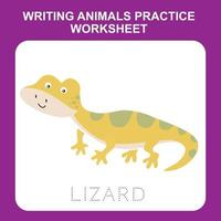 Illustration of writing animals practice worksheet. Educational printable worksheet. Exercises lettering game for kids. Vector illustration