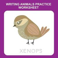 Illustration of writing animals practice worksheet. Educational printable worksheet. Exercises lettering game for kids. Vector illustration