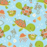 Seamless pattern vector of marine animals cartoon