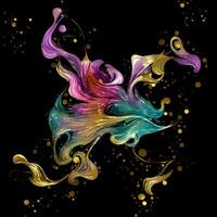 Abstract multicolor paint splash explosion on black background, Abstract swirling background, Watercolor glitter texture, photo