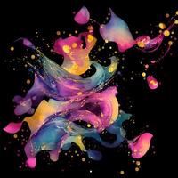 Abstract multicolor paint splash explosion on black background, Abstract swirling background, Watercolor glitter texture, photo