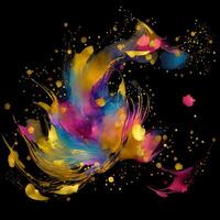 Abstract multicolor paint splash explosion on black background, Abstract swirling background, Watercolor glitter texture, photo