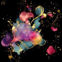Abstract multicolor paint splash explosion on black background, Abstract swirling background, Watercolor glitter texture, photo