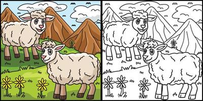 Sheep Coloring Page Colored Illustration vector