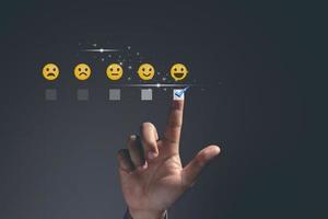 Infographics and icons rating form customer satisfaction level photo