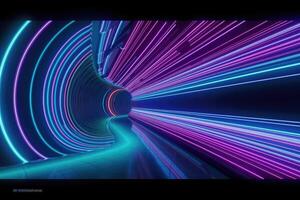 Abstract Neon Lights Tunnel . photo