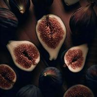 A Close-Up of Fresh Figs on a Wooden Board, Sweet Satisfaction, still life photography photo