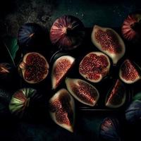 A Close-Up of Fresh Figs on a Wooden Board, Sweet Satisfaction, still life photography photo
