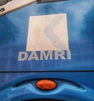 Jakarta, Indonesia in March 2023. DAMRI logo on a public bus. photo