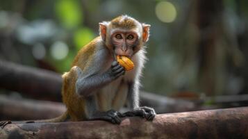 mono comiendo mango Fruta generativo ai foto