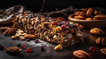 homemade energy bar from nuts and dried fruits photo