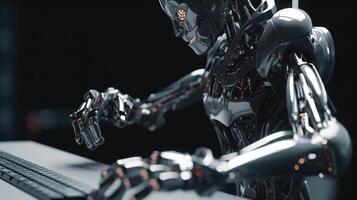 metal chrome robot helper, future robotic technology photo