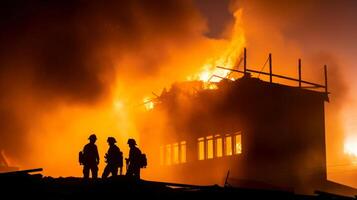 bomberos poner fuera un ardiente casa generativo ai foto