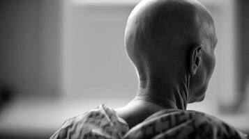 cáncer enfermedad, calvo cabeza de un paciente después quimioterapia generativo ai foto