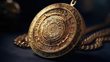 golden talisman pendant closeup photo