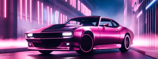 púrpura rosado retro estilo coche cyberpunk generativo ai foto