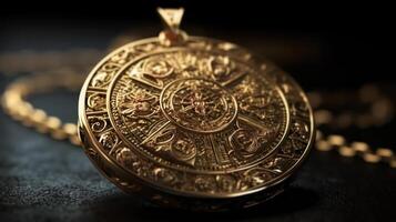 golden talisman pendant closeup photo