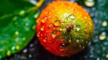 fresh ripe avocado in drops water photo