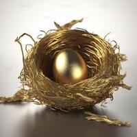 Free photo beautiful shiny golden egg in bird nest the golden egg in the nest