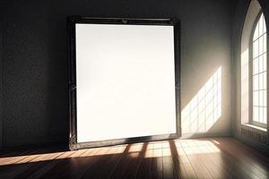 Mockup of square black frame on a floor in classic interior photo