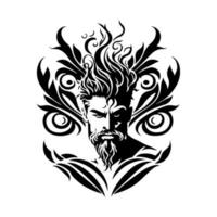 Ornate monochrome vector illustration of a stylish bearded man with mustache. Good for barber shops, men's fashion, grooming products, and more.