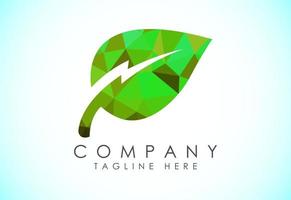 Lighting bolt with leaf logo template. Thunder leaf icon for the environment, recycle and electric symbol vector