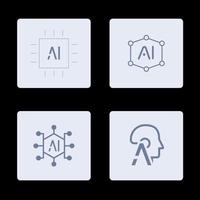 AI Artificial Intelligence icon set inline style, machine learning, smart robotic and cloud computing network digital AI technology internet solving algorithm vector illustration