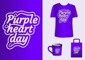 Purple heart day. Typography Poster, T-Shirt, Mug, Tote bag, Merchandise print design. vector