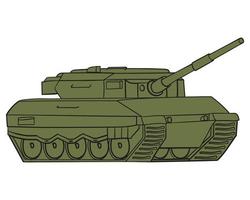 Main battle tank in line art in color. German military vehicle. Colorful vector illustration isolated on white background.